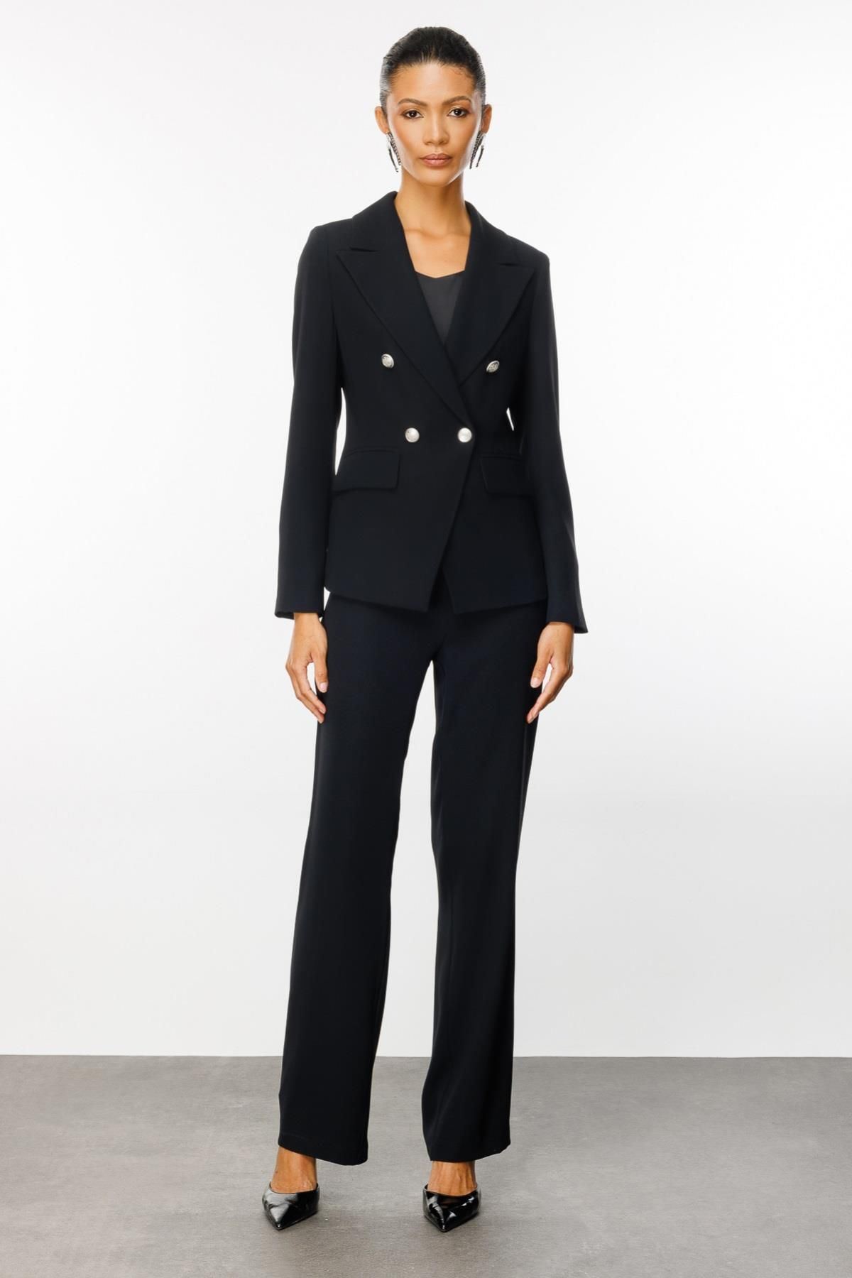Ekol Minimalist Çift Düğmeli Uzun Kollu Kadın Blazer Ceket - İş & Günlük Translation missing: tr.content.product_image_secondary