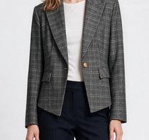 Ekol Kadın Ekose Desenli Çentikli Yaka Tek Düğmeli Blazer Ceket