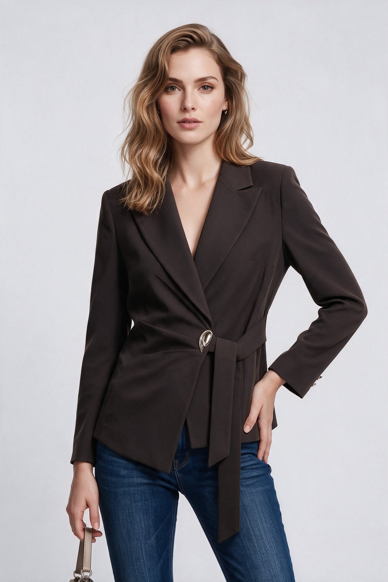 Ekol Kadın Çentikli Yaka Kuşak Detaylı Uzun Kollu Blazer Ceket İkincil görsel