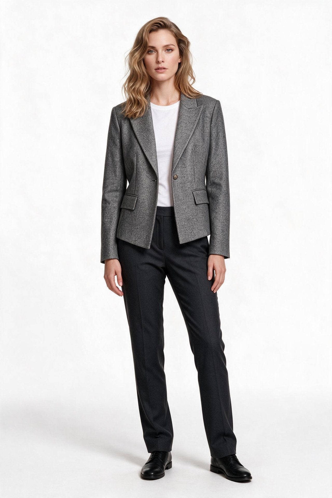 Ekol Kadın Çentikli Yaka Tek Düğmeli Blazer Ceket Yün Karışımlı İkincil görsel