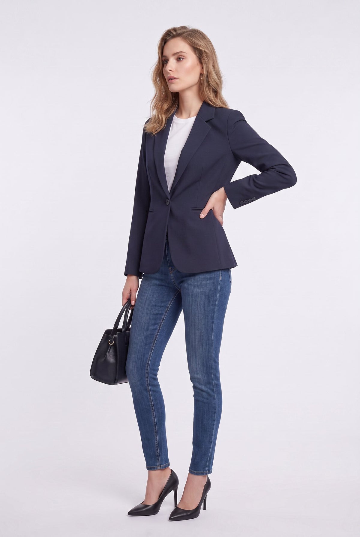 Ekol Kadın Klasik Kesim Çentikli Yaka Tek Düğmeli Blazer Ceket Ofis ve Günlük Kullanım İçin