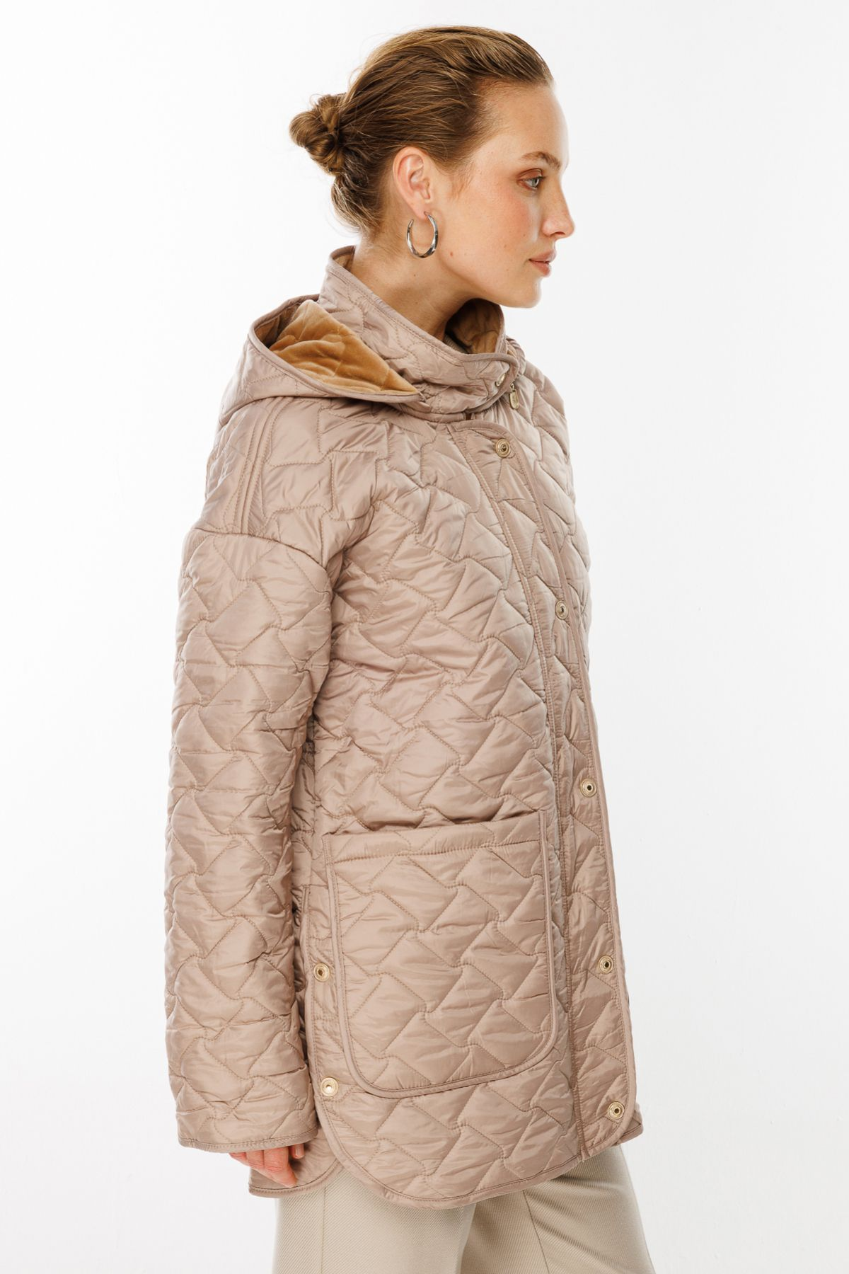 Ekol Kadın Oversize Kapüşonlu Midi Mont - Günlük Şıklık