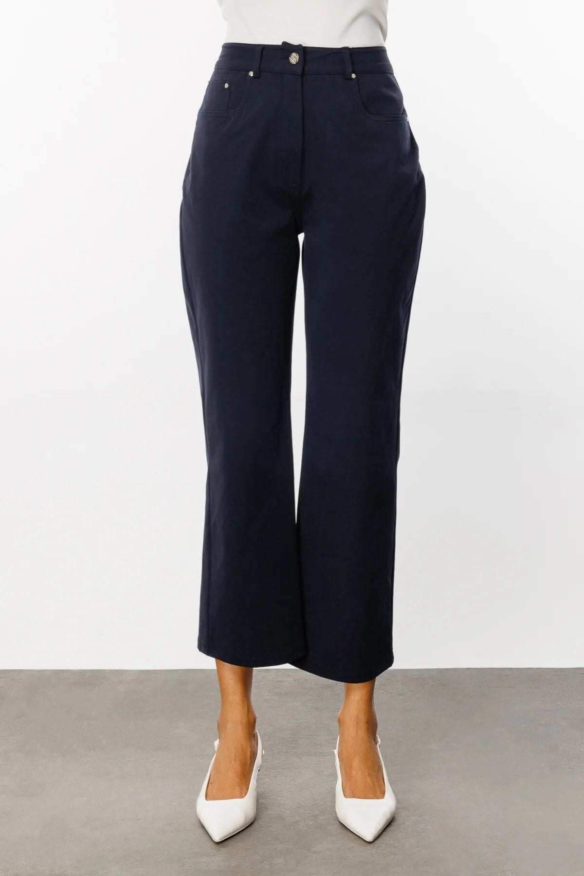 Ekol Minimalist Crop Kadın Pantolon - Yüksek Bel - Rahat Kesim