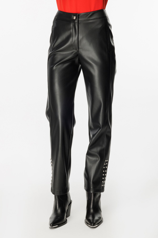 Ekol Kadın Deri Look Midi Pantolon - Minimalist Günlük Stil - Metalik Detaylar