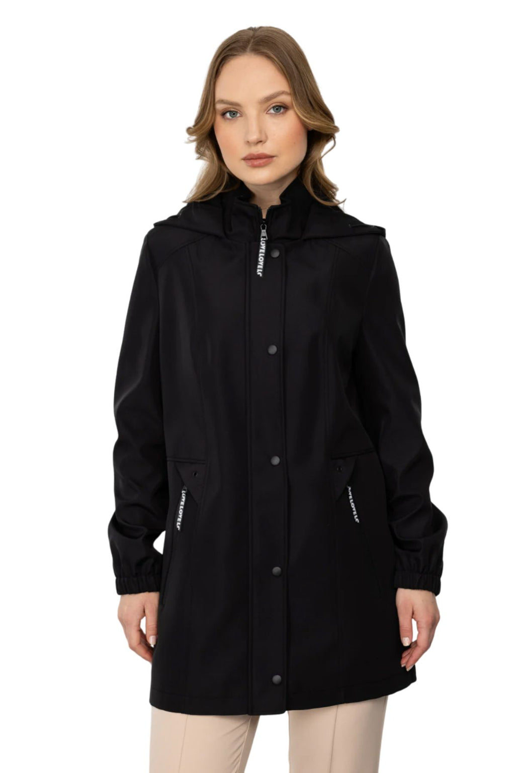 Ekol Minimalist Kapüşonlu Midi Pardesü - Su Geçirmez - Günlük