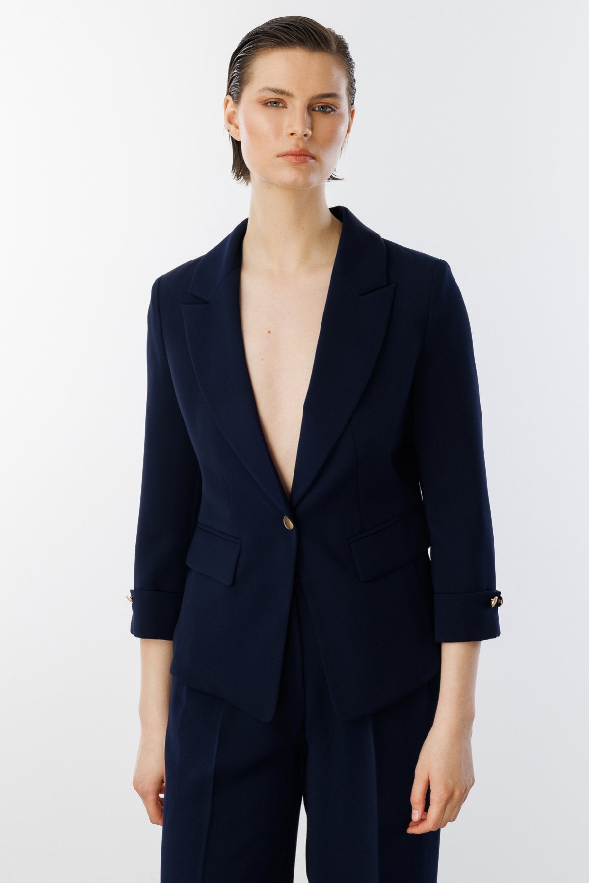 Ekol Minimalist 3/4 Kol Kadın Blazer Ceket - Günlük & Ofis Şıklığı