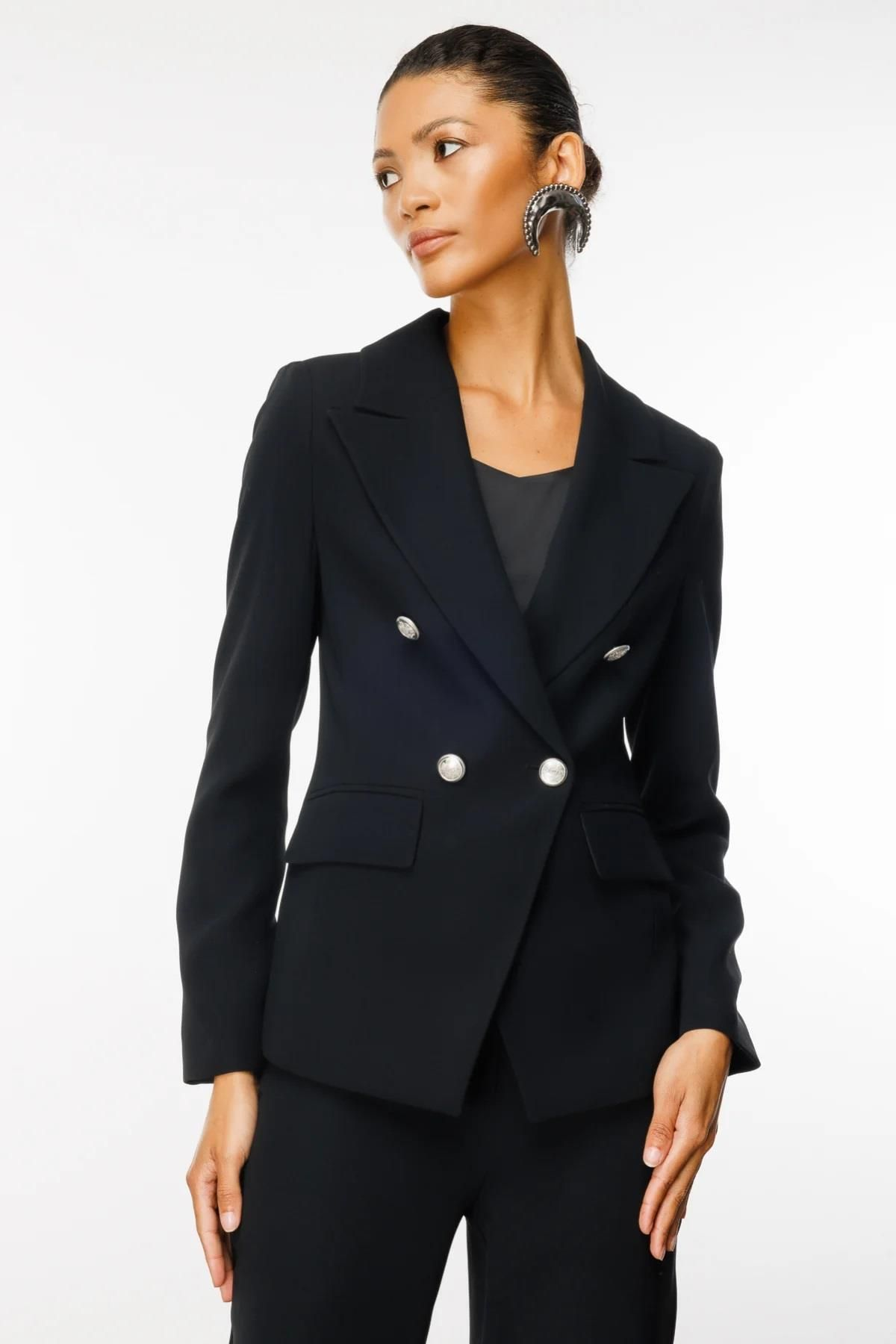 Ekol Minimalist Çift Düğmeli Uzun Kollu Kadın Blazer Ceket - İş & Günlük Ana görsel