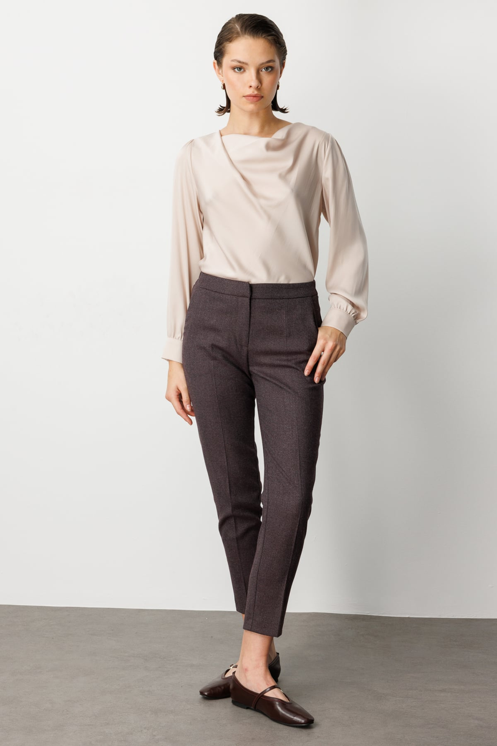 Ekol Minimalist Kadın Pantolon - Yüksek Bel Slim Fit Midi