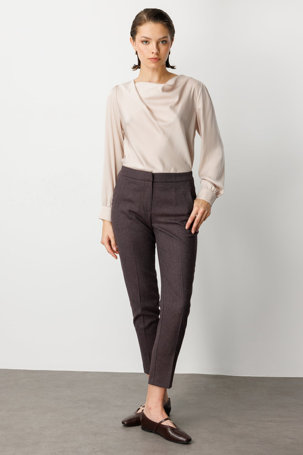 Ekol Minimalist Kadın Pantolon - Yüksek Bel Slim Fit Midi