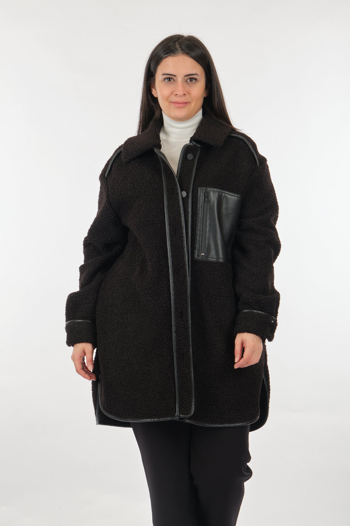 Ekol Oversize Midi Kaban - Deri Detaylı, Sıcak, Şık Translation missing: tr.content.product_image_secondary