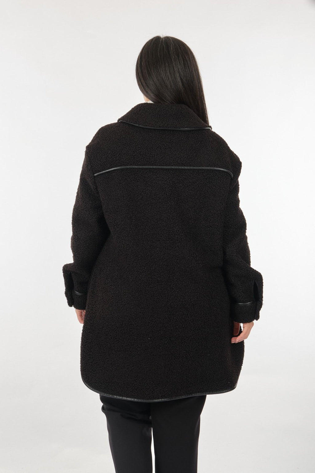 Ekol Oversize Midi Kaban - Deri Detaylı, Sıcak, Şık