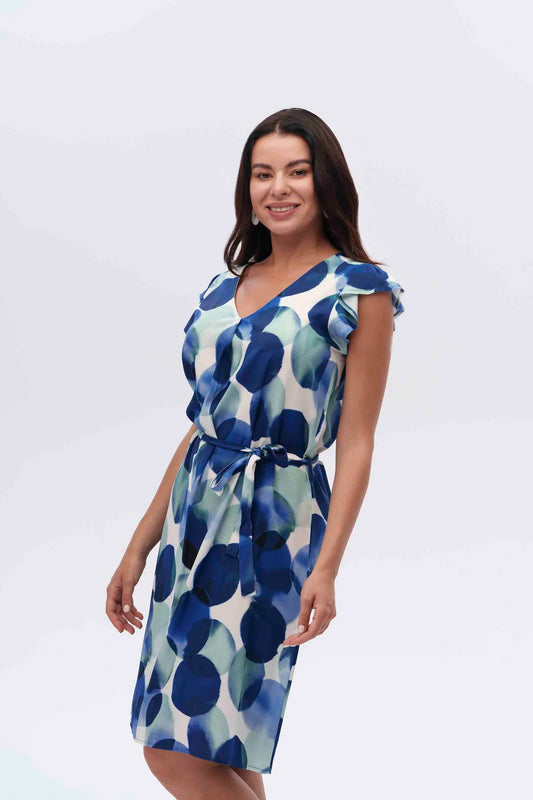 Canel V Yaka Fırfırlı Midi Elbise - Günlük & Ofis Şıklığı