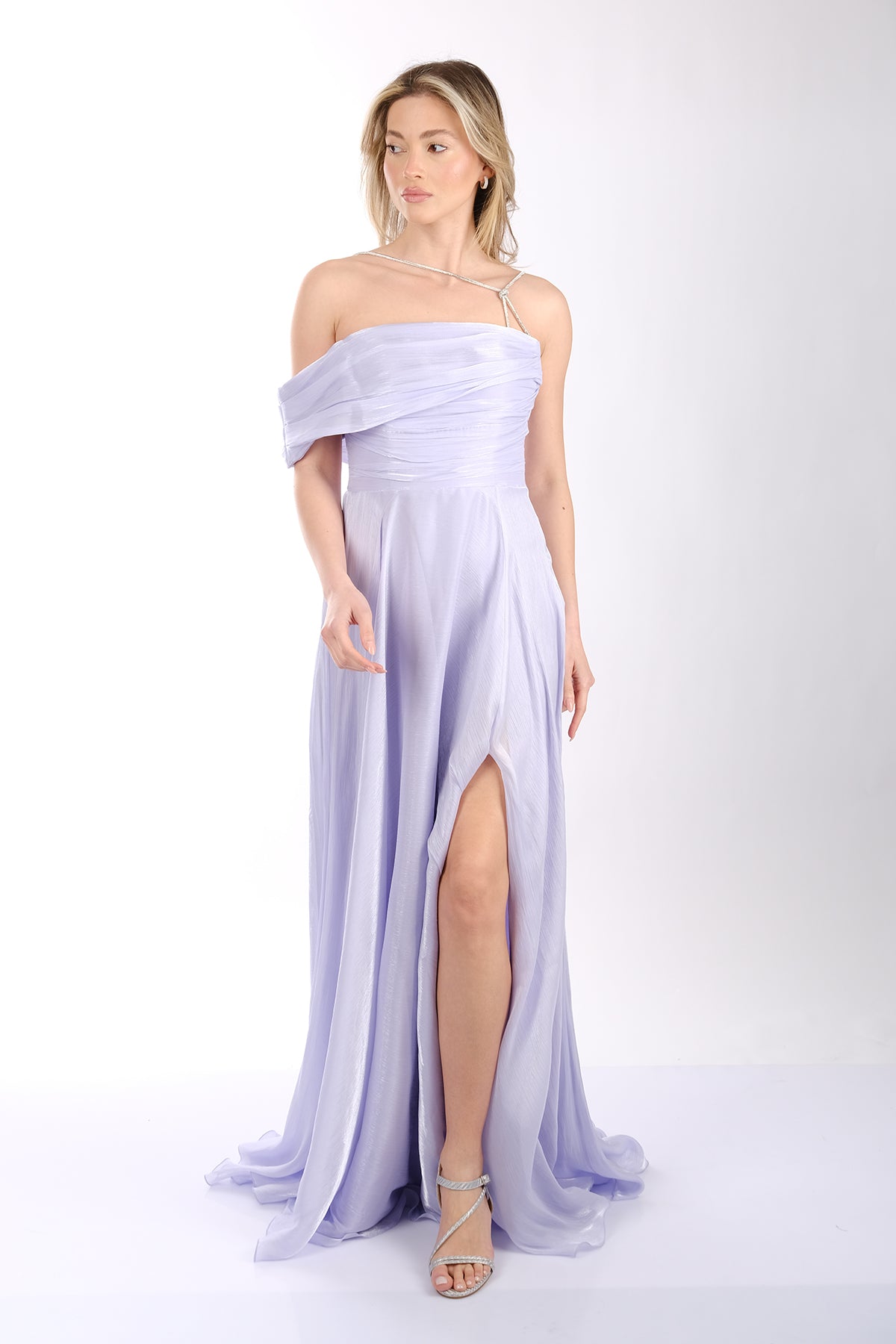 DORİDORCA Tek Omuzlu Drape Önden Yırtmaçlı Abiye Elbise Translation missing: tr.content.product_image_main