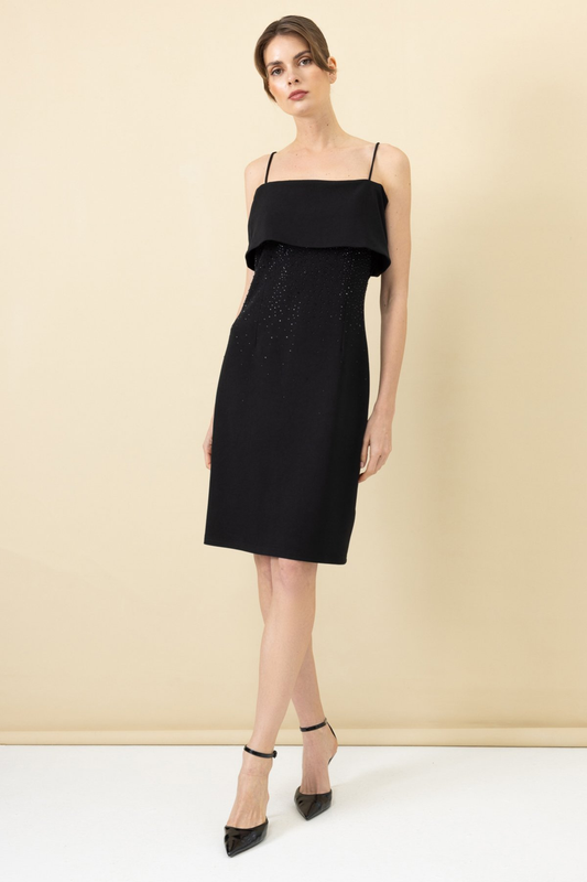 Ekol Straplez Minimalist Midi Elbise - Taş Detaylı