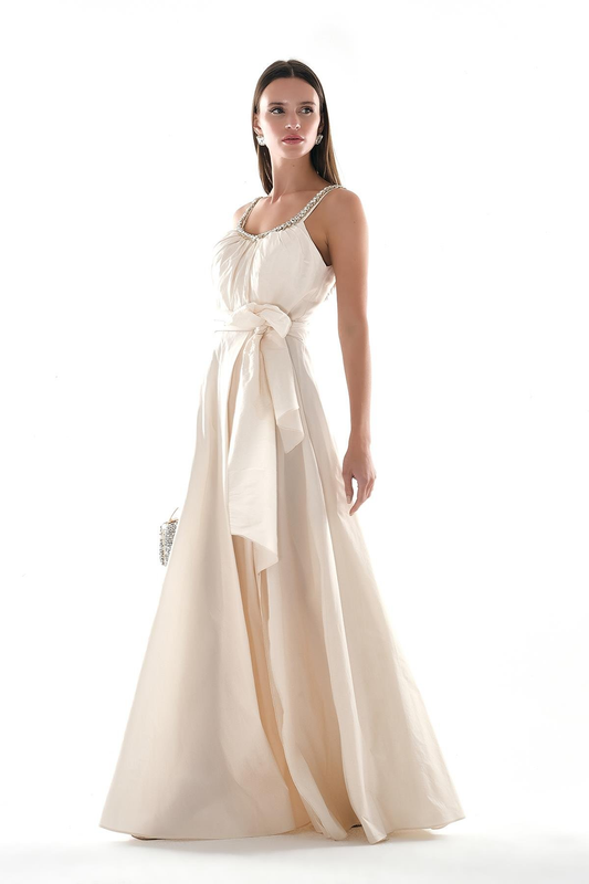 Tafta Yakası Taş İşlemeli Yırtmaçlı Abiye Elbise Explosion