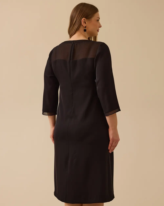 büyük beden pullu transparan detaylı elbise Gala-Xi