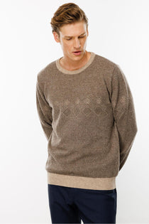 Erkek Sıfır Yaka Göğsü Baklava Desenli Yün Kazak Desen