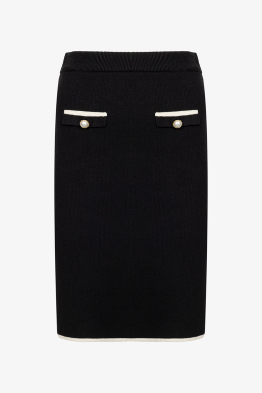 On Süs Düğmeli Diz Üstü Triko Etek 26KON69915