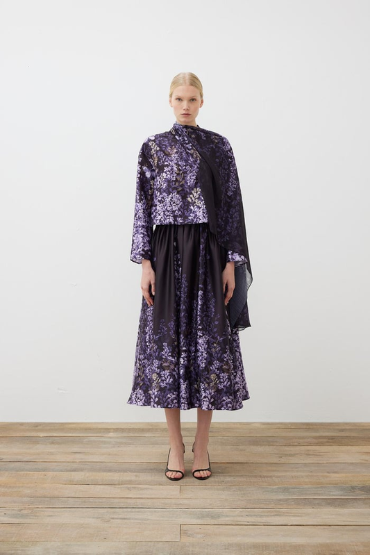 Sümbül Desen Twill Şal Detaylı Etek Takım Terzi Dükkani