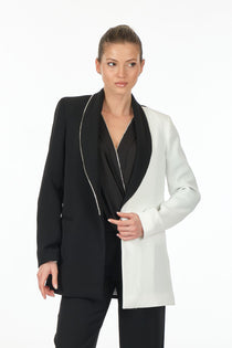 Explosion Minimalist Oversize Midi Kadın Ceket - Siyah Beyaz