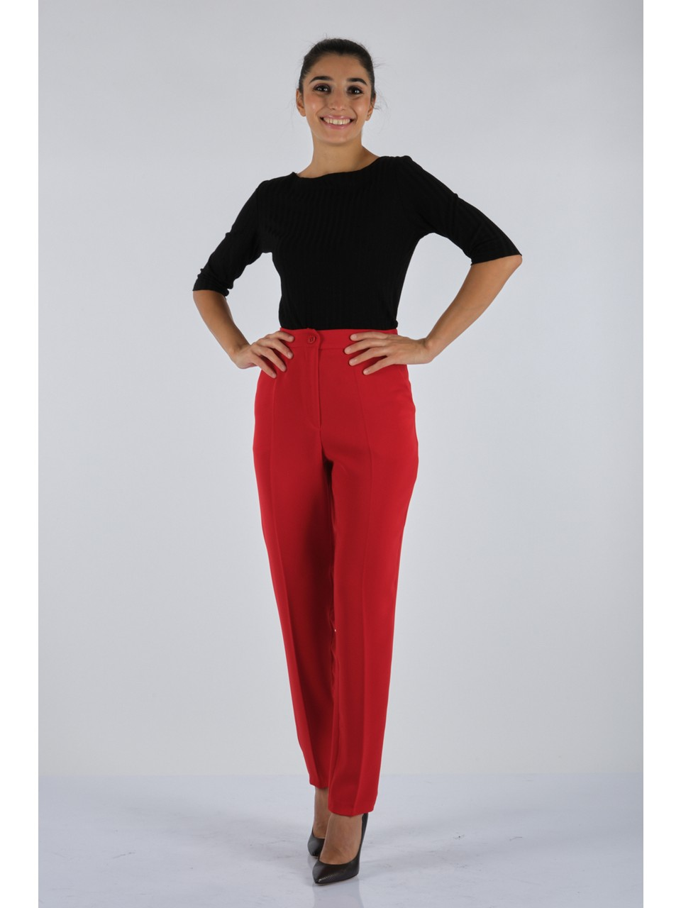 Explosion Minimalist Yüksek Bel Kadın Pantolon - Düz Kesim - Günlük & Ofis