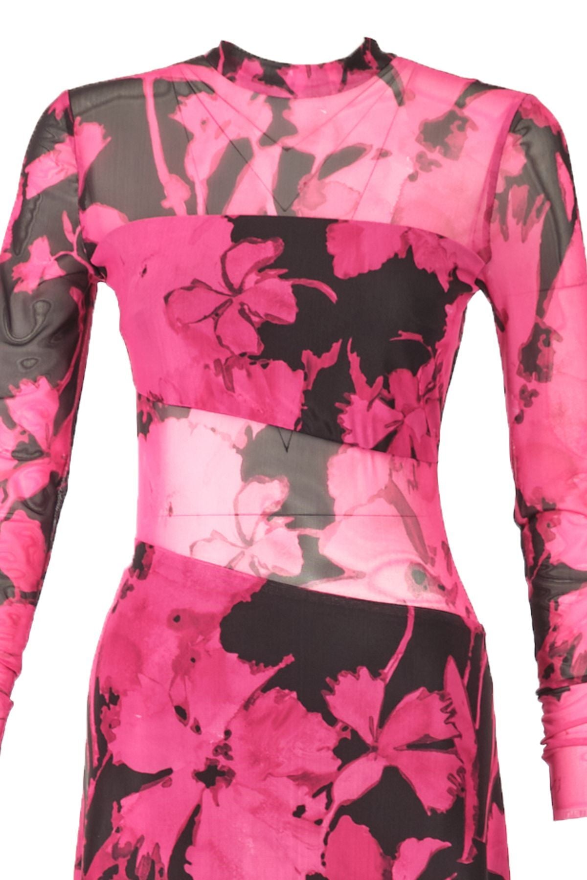 Explosion Uzun Kol Midi Şeffaf Elbise - Çiçek Desenli - Bohemian Stil