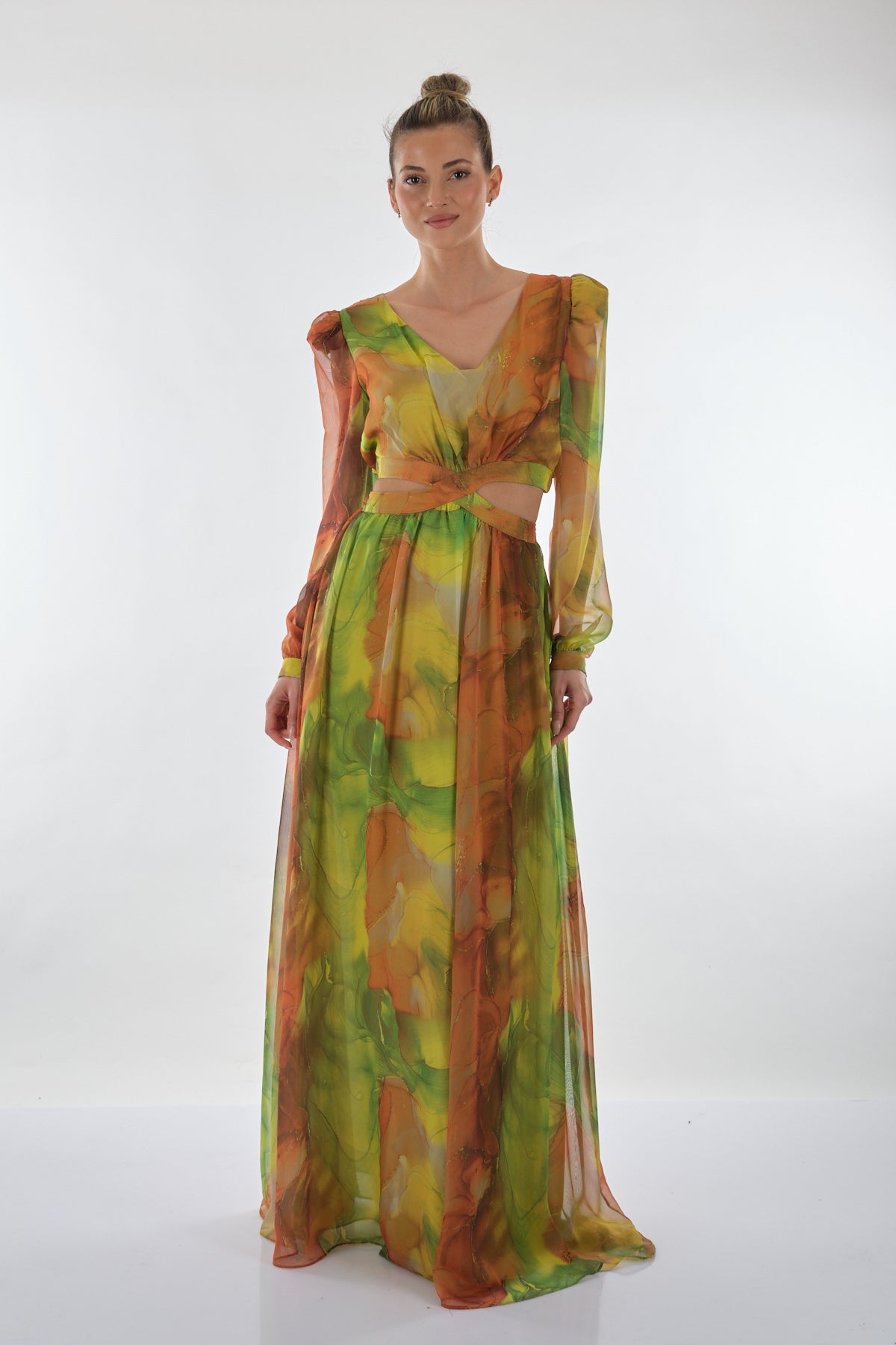 Explosion V Yaka Uzun Kol Maxi Şifon Elbise - Bohemian Stil Translation missing: tr.content.product_image_main