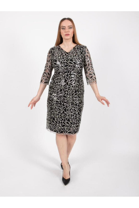 Ezze Kadın Yaprak DesenliAbiye Elbise 25YEZ4296