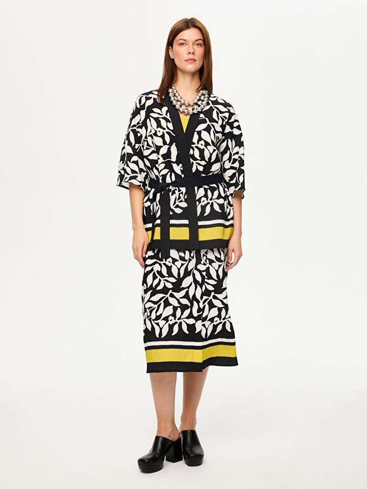 Faik Sönmez Eteği Sulu Monochrome Desen Kimono US26KMN001 Ana görsel
