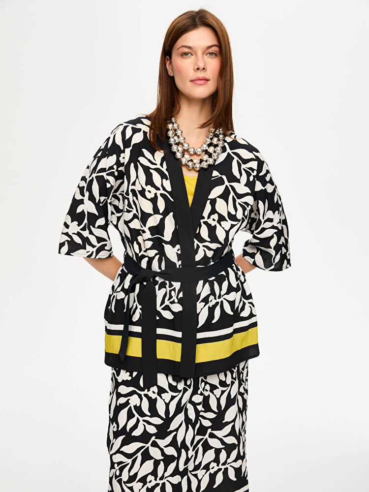 Faik Sönmez Eteği Sulu Monochrome Desen Kimono US26KMN001 İkincil görsel
