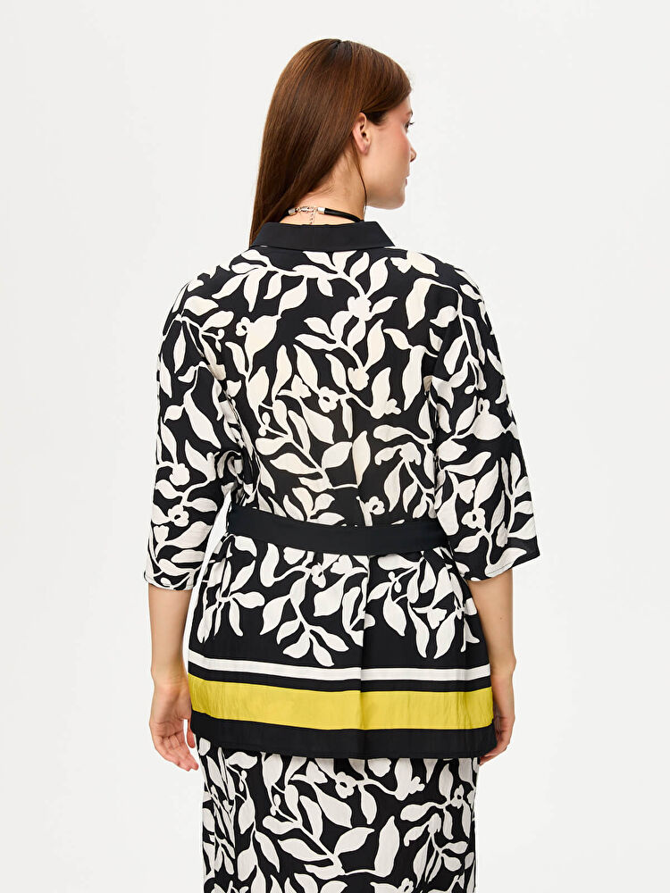 Faik Sönmez Eteği Sulu Monochrome Desen Kimono US26KMN001