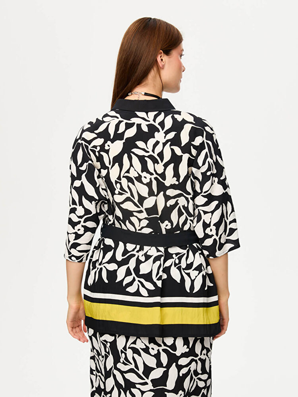 Faik Sönmez Eteği Sulu Monochrome Desen Kimono US26KMN001