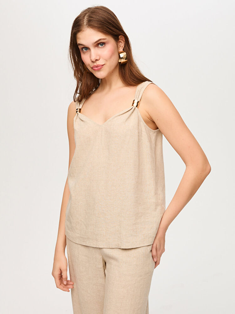 Faik Sönmez Gold Metal Aksesuarlı Keten Karışımlı Atlet US26ATL022