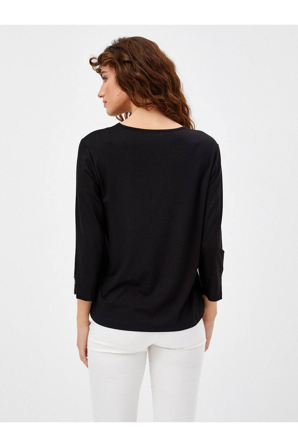 Faik Sönmez Kadın Minimalist Oversize V Yaka 3/4 Kol Bluz