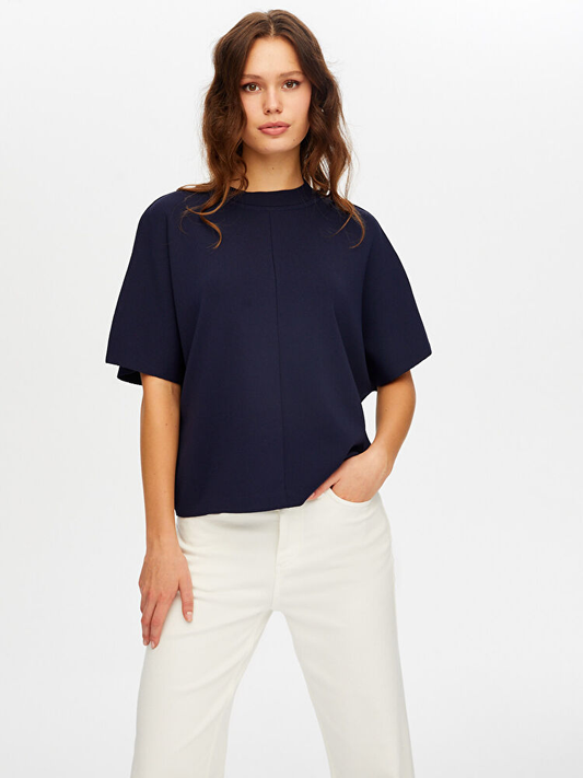 Faik Sönmez Dik Yaka Kısa Kollu Triko Bluz Bluz UW26TRB012