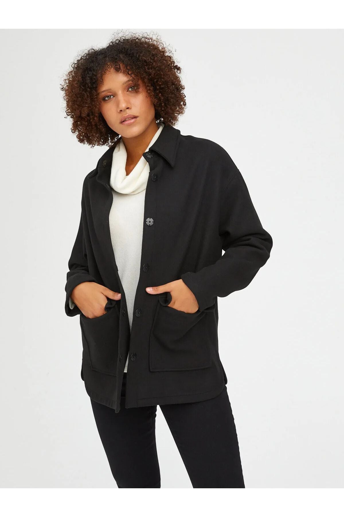 Faik Sönmez Oversize Midi Gömlek Yaka Kadın Ceket - Minimalist Tarz Ana görsel