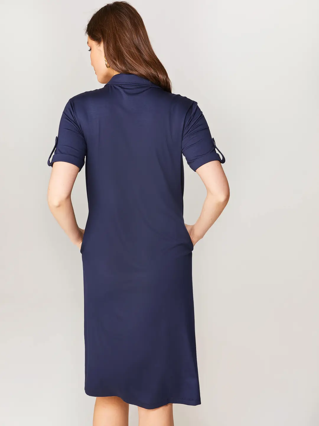 Faik Sönmez Minimalist Polo Yaka Kısa Kollu Midi Elbise - Günlük Şıklık