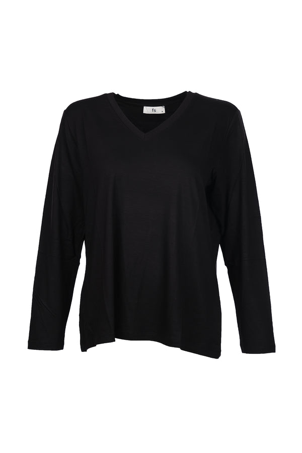 Faik Sönmez Kadın Oversize V Yaka Uzun Kol Minimalist T-Shirt