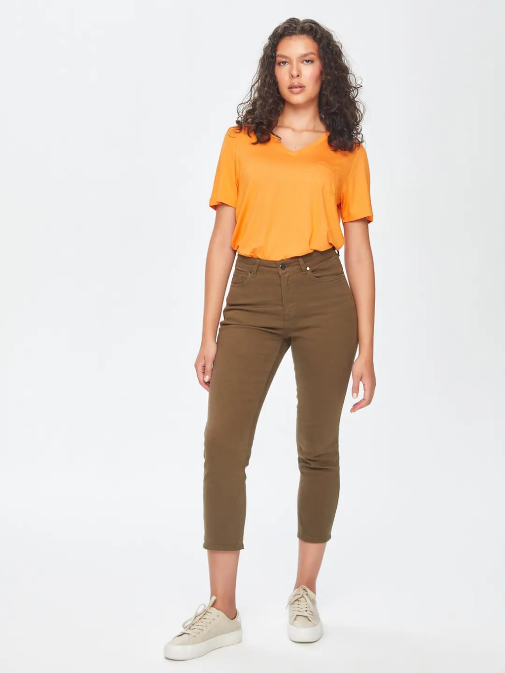 Faik Sönmez Minimalist Crop Kadın Pantolon - Yüksek Bel Midi Boy