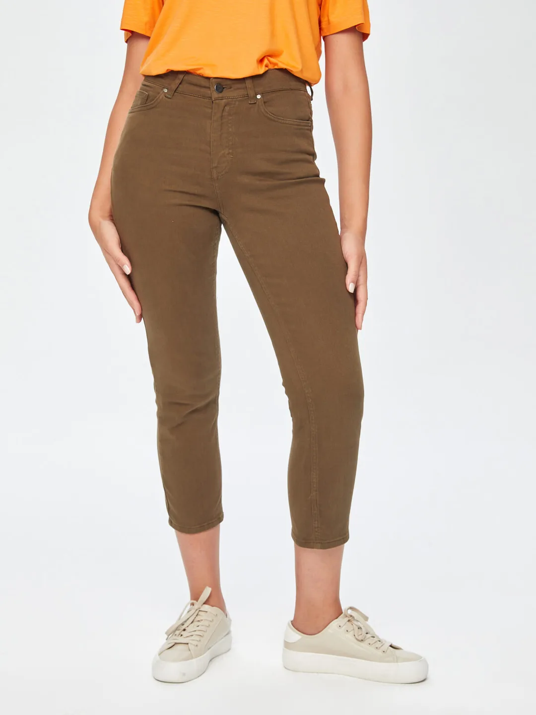 Faik Sönmez Minimalist Crop Kadın Pantolon - Yüksek Bel Midi Boy