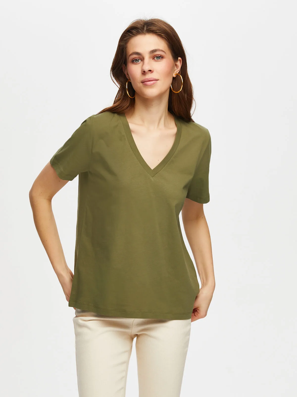 Faik Sönmez Oversize V Yaka Kısa Kol Kadın T-Shirt - Günlük Stil