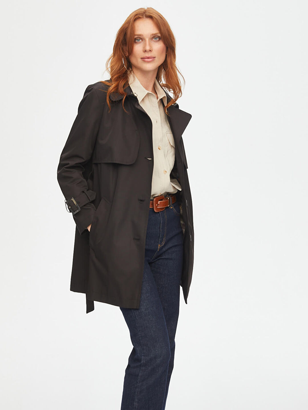 Faik Sönmez Kadın Kareli Astarlı Trençkot U69527