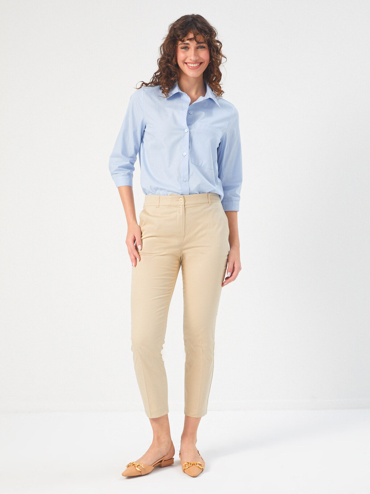 Faik Sönmez Minimalist Crop Kadın Pantolon - Yüksek Bel - Modern