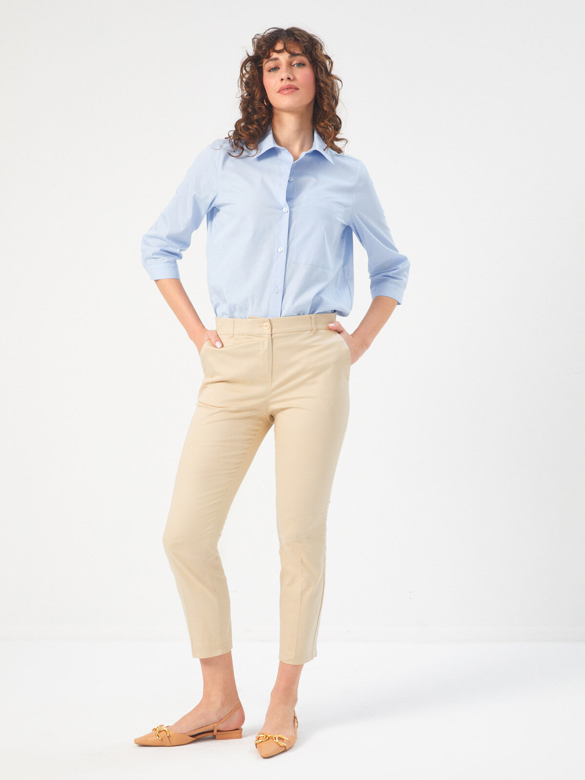 Faik Sönmez Minimalist Crop Kadın Pantolon - Yüksek Bel - Modern