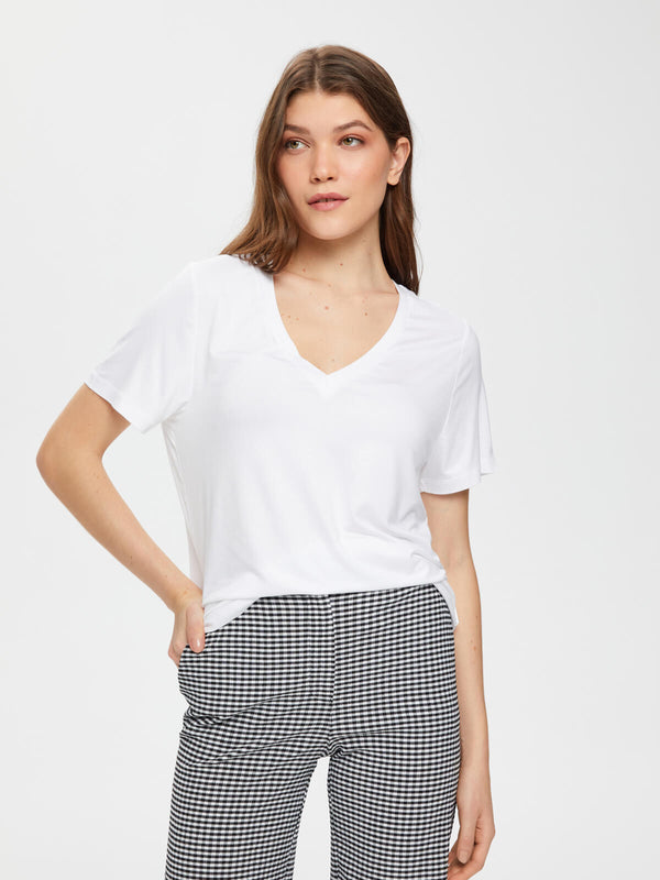 Faik Sönmez Minimalist Oversize V Yaka Kadın T-Shirt - Kısa Kol