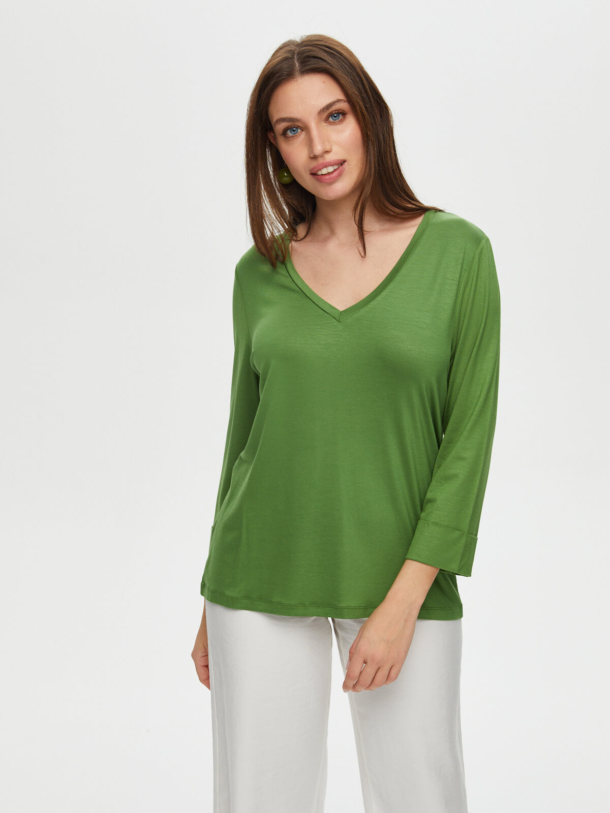 Faik Sönmez Minimalist V Yaka 3/4 Kol Kadın T-Shirt - Günlük Kullanım İkincil görsel