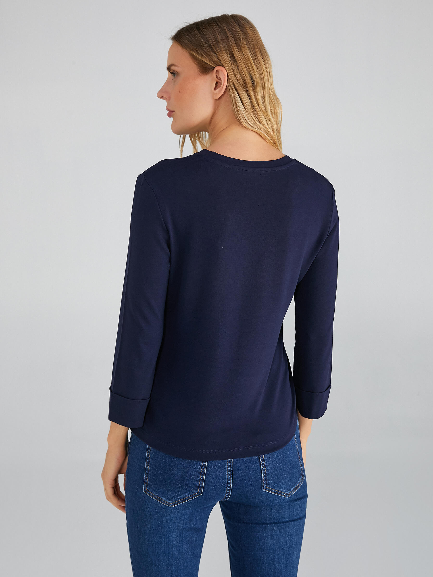 Faik Sönmez Minimalist V Yaka 3/4 Kol Kadın T-Shirt - Günlük Şıklık
