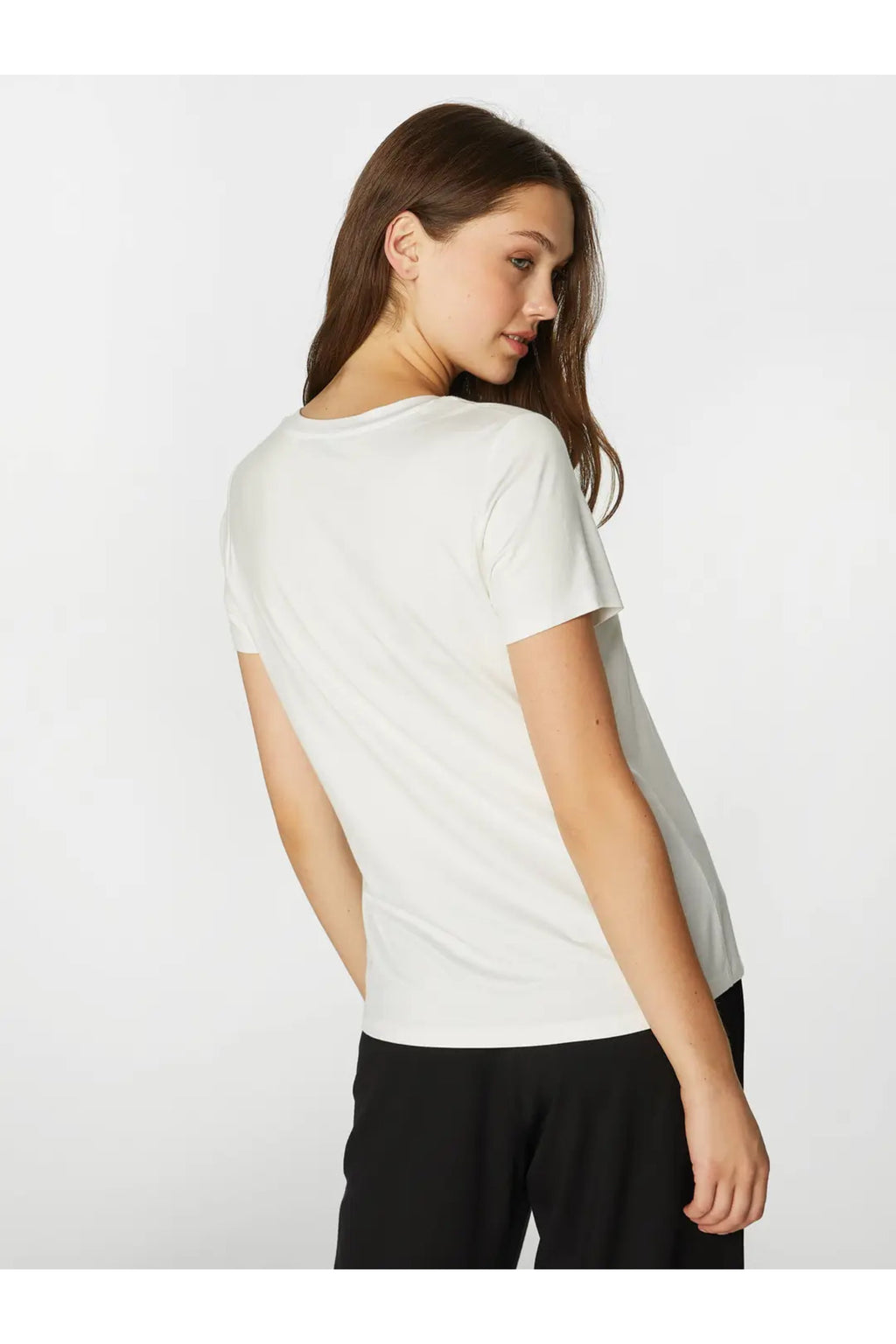 Faik Sönmez Minimalist V Yaka Kısa Kol Kadın T-Shirt - Günlük Tarz