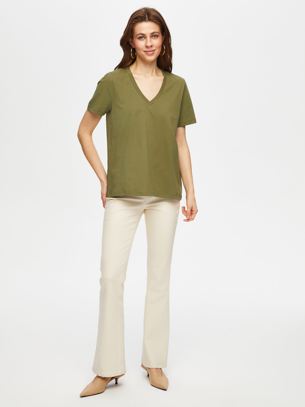 Faik Sönmez Oversize V Yaka Kısa Kol Kadın T-Shirt - Günlük Stil
