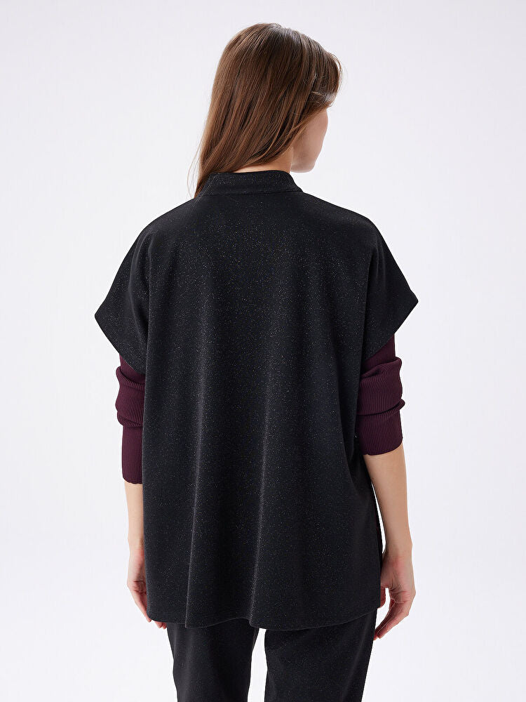 Faik Sönmez Relax Kendinden Simli Örme Panço Yelek W27YLK008